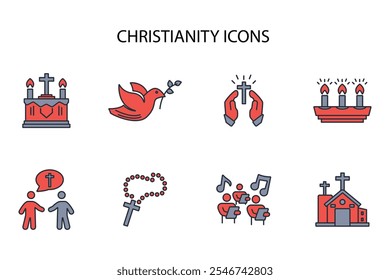 Christianity icon set.vector.Editable stroke.linear style sign for use web design,logo.Symbol illustration.