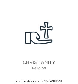Christianity icon. Thin linear christianity outline icon isolated on white background from religion collection. Line vector sign, symbol for web and mobile