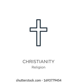 Christianity icon. Thin linear christianity outline icon isolated on white background from religion collection. Line vector sign, symbol for web and mobile