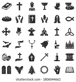 Christianity Icons. Black Scribble Design. Vector Illustration.