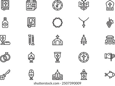 Christianity icons collection is a vector illustration with editable stroke.