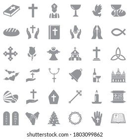 Christianity Icons. Gray Flat Design. Vector Illustration.