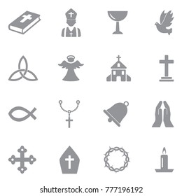 Christianity Icons. Gray Flat Design. Vector Illustration. 