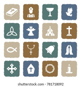Christianity Icons. Grunge Color Flat Design. Vector Illustration. 