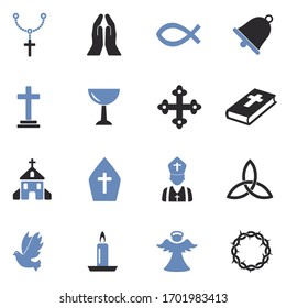Christianity Icons. Two Tone Flat Design. Vector Illustration.