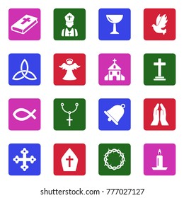 Christianity Icons. White Flat Design In Square. Vector Illustration. 