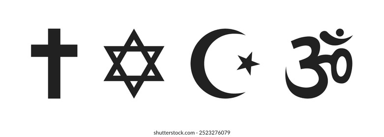 Christianity Judaism Islam and Hinduism religious symbol icons set