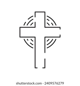 Christianity line icon. Vector religion related icons. Bible, church and cross or Jesus. Old cathedral, Medieval sign