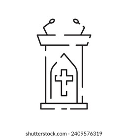 Christianity line icon. Vector religion related icons. Bible, church and cross or Jesus. Old cathedral, Medieval sign