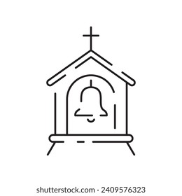 Christianity line icon. Vector religion related icons. Bible, church and cross or Jesus. Old cathedral, Medieval sign