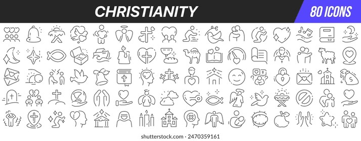 Christianity line icons collection. Big UI icon set in a flat design. Thin outline icons pack. Vector illustration EPS10