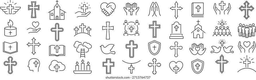 Christentum Linie Icons Set. Vektorreligiöse Symbole.