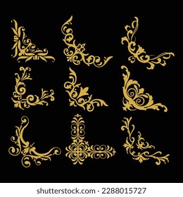 Christianity ornament design element golden floral corners sketch