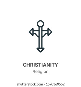 Christianity outline vector icon. Thin line black christianity icon, flat vector simple element illustration from editable religion concept isolated on white background