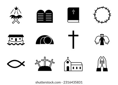 Christianity related icons thin icon set, black and white kit. Vector illustration. stock image.