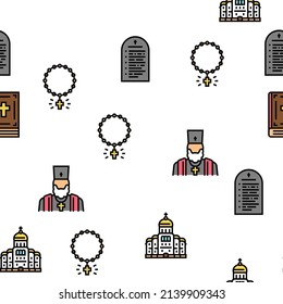 Christianity Religion Church Vector Seamless Pattern Thin Line Illustration