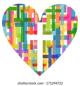 Christianity religion cross mosaic heart concept abstract background illustration vector