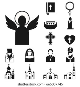 Christianity religion flat icons vector illustration of traditional holy religious black silhouette praying people