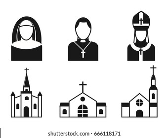 Christianity religion flat icons vector illustration of traditional holy religious black silhouette praying people