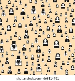 Christianity religion flat seamless pattern vector illustration of traditional holy religious black silhouette praying people