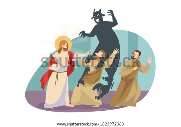 Christianity Religion Protection Devil Concept Jesus Stock Vector