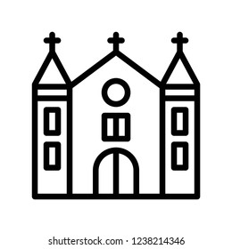 Christianity religious catholic church building editable outline icon. 