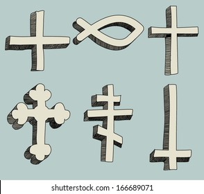 Christianity religious crosses icons Doodle vector Illustration