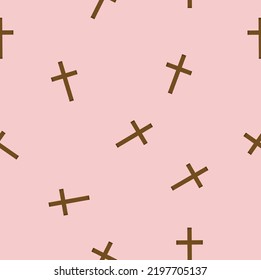 christianity seamless pattern brown cross pattern with pink background xmas fabric design
