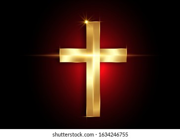 Christianity Symbol. Golden cross, icon of the Christian faith isolated on a black background