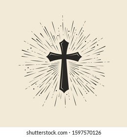 Christianity symbol of Jesus Christ. Cross, worship symbol. Vintage vector illustration