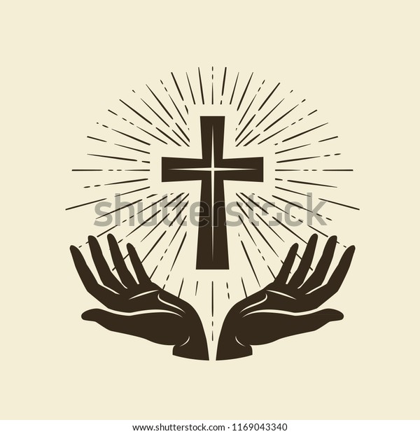 キリスト教の象徴 十字架 礼拝のロゴ ビンテージベクターイラスト のベクター画像素材 ロイヤリティフリー