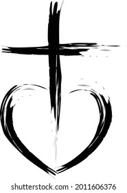 Christianity Symbol of Jesus Christ, Natural Brush Strokes with rough edges, Silhouette outline of cross