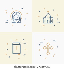 Christianity thin line icons set of church, cross, Jesus, bible. Modern vector illustration.