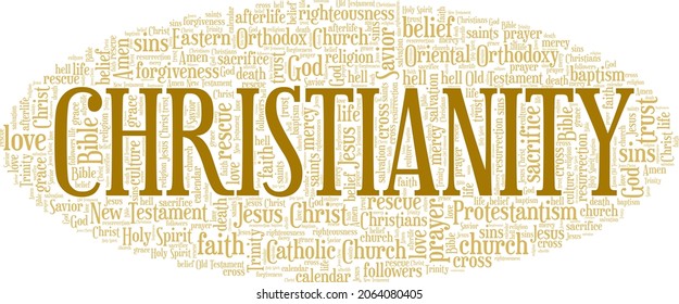 Christianity vector illustration word cloud isolated on white background.