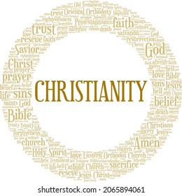 Christianity vector illustration word cloud isolated on white background.