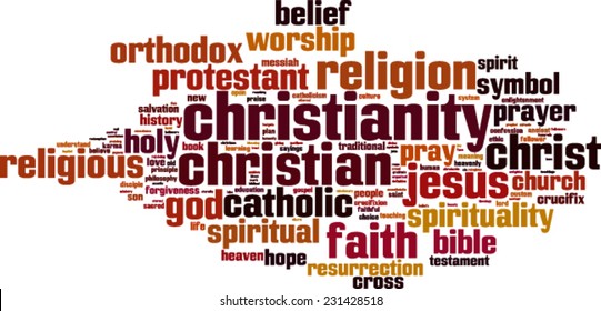 Christianity word cloud concept. Vector illustration