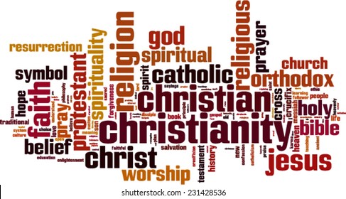 Christianity word cloud concept. Vector illustration