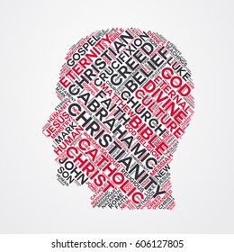 christianity word cloud head typography