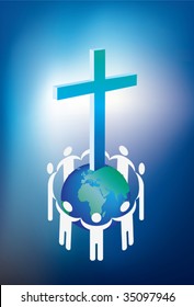 christianity and world surrounded by a ring of people