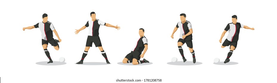 Christiano Ronaldo. Goal Celebration. Juventus. Football Player. 22 June 2020. Turin, Italy. Vector Isolated Illustration