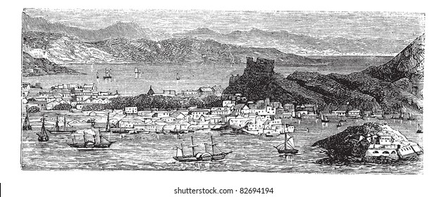 Christiansted in the U.S. Virgin Islands, during the 1890s, vintage engraving. Old engraved illustration of Christiansted. Trousset encyclopedia (1886 - 1891).