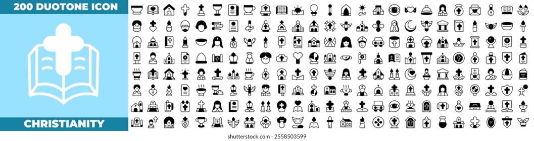 Christiany Duotone Editable Icons set. Vector illustration in modern thin duotone style of Christiany icons: bible, jesus, cross, etc