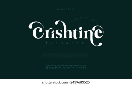 Christine Premium Luxus elegante Buchstaben und Zahlen Alphabet. Vintage Hochzeit Typografie klassische Serif Schriftart dekorative Vintage Retro. Kreative Vektorgrafik