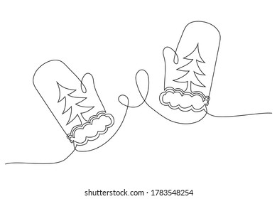 Christma Mittens con un patrón de árbol dibujado una línea continua, trazos editables