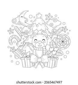 christma polar bear line drawing coloring book