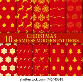 Christmas. 10 Seamless stylish modern patterns.