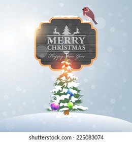 Christmas 2015 and Noel Tree, Cute Bird, Natural Landscape Poster, Background