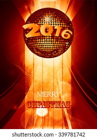 Christmas 2016 Background with Disco Ball and Text Over Warm Glowing Portrait