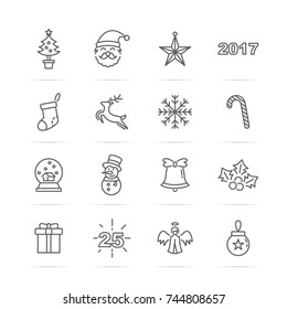 christmas 2017 vector line icons, minimal pictogram design, editable stroke for any resolution
