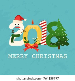 Christmas 2018 Greeting Card. Flat design modern vector illustration concept.